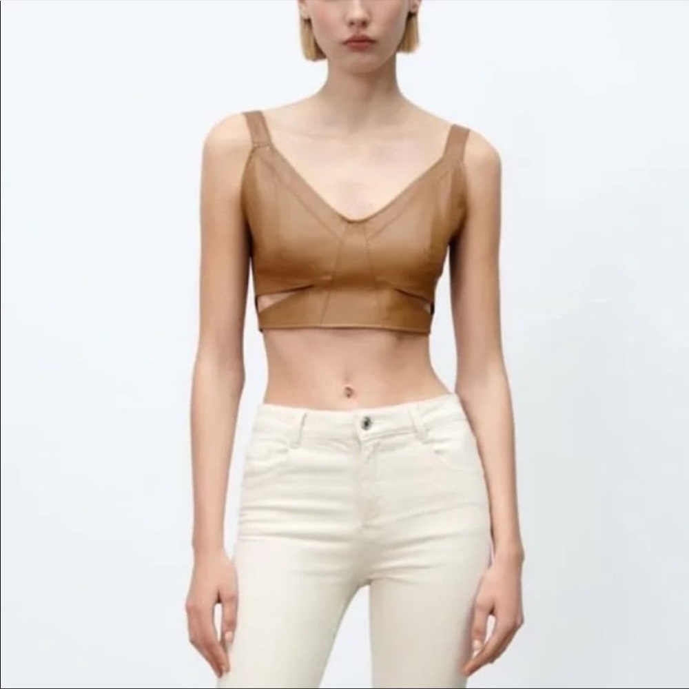NWT Zara Faux Leather Cut Out Top